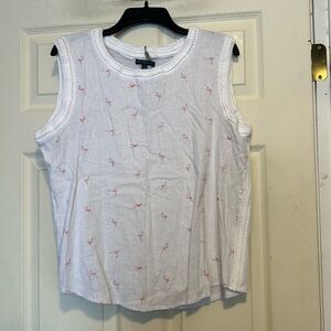For Cynthia  White and Pink Flamingo Print Sleeveless Top Size Large